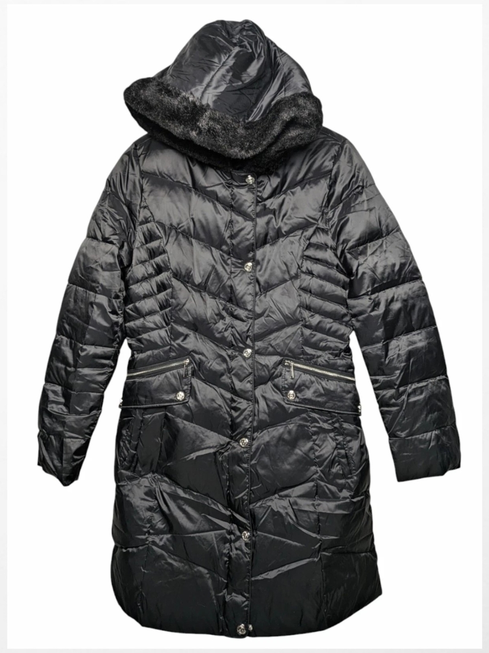 Laundry Shelli Segal Black Quilted Hooded Down Puffer Parka Coat